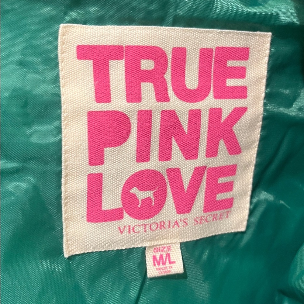 Victoria's Secret TRUE PINK LOVE Down Puffer zip Vest collegiate green NEW M/L - Picture 4 of 8